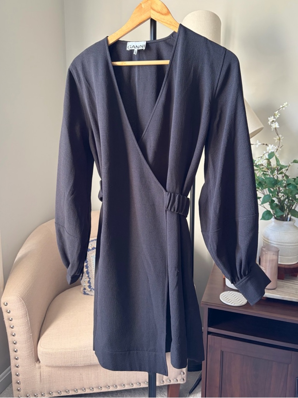 GANNI Crepe Mini Wrap  Dress